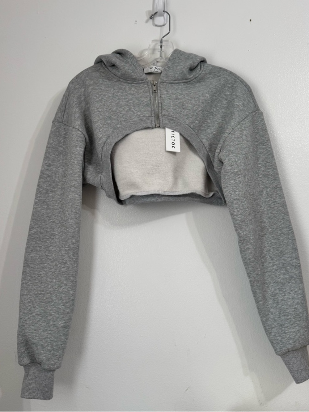 TICTOC Grey Cropped Shrug Zip-Up Pullover Hoodie